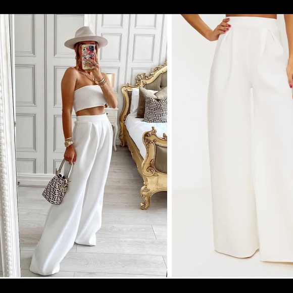 White Bonded Scuba Pleated Extreme Wide 